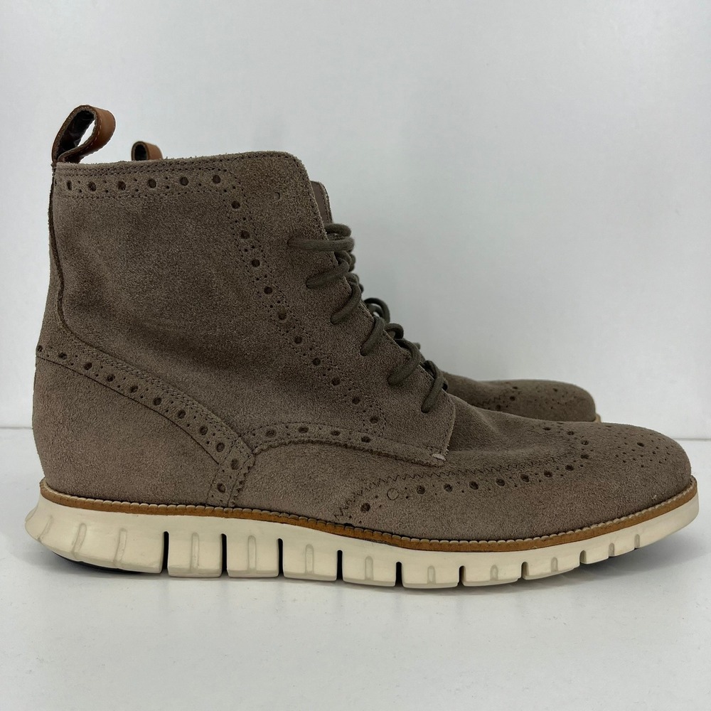 Cole Haan Zerogrand Mens 12M Taupe Suede Water Resistant Wingtip Boots C23301